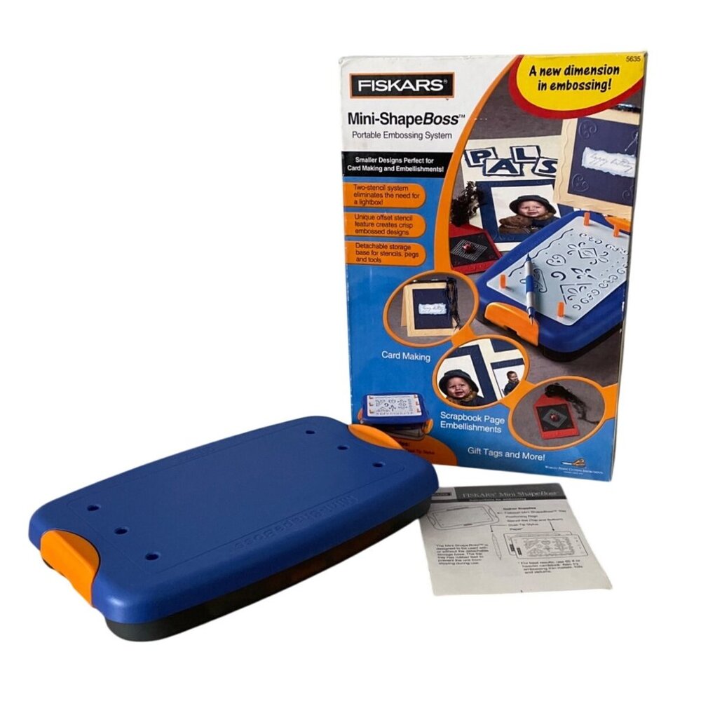 Fiskars Mini-ShapeBoss Portable Embossing System Cards Scrapbook w Stencils Tool